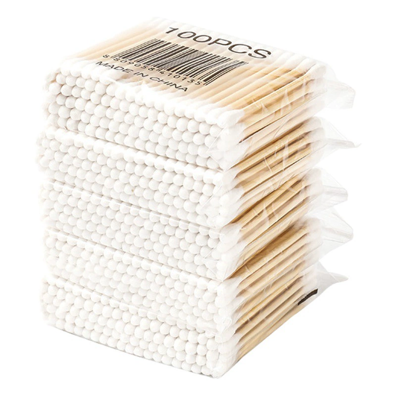 Ватные палочки C100 в мягкой упаковке, деревянные, для чистки ушей и макияжа, двусторонние, ватные тампоны