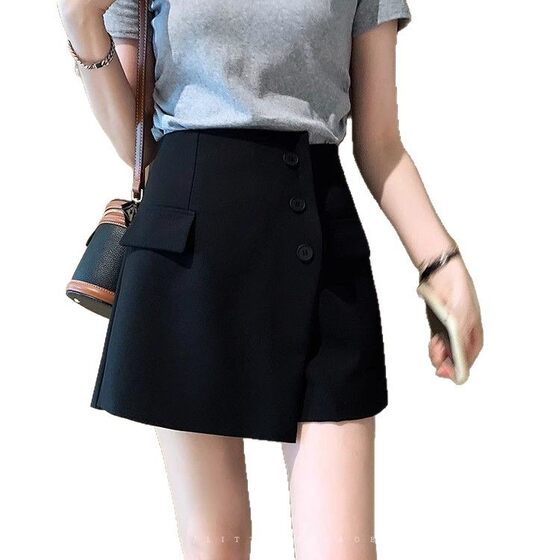 plus size 2025 Spring and Summer New Irregular High Waist Suit Short Pants Skirt Women's Button Embellished A- shaped Wide Leg Pants