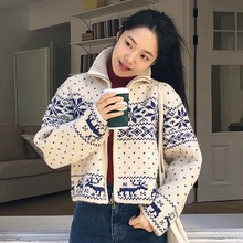 加厚雪花绣花毛衣开衫女韩版2023东大门高货宽松慵懒减龄拉链外套
