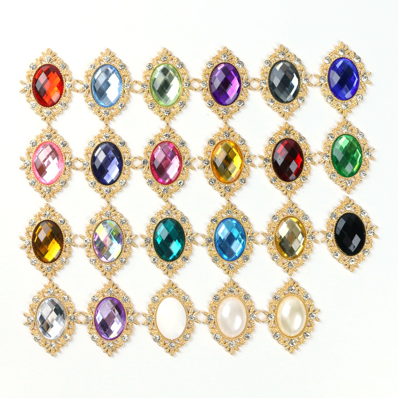 Diamond-shaped Oval Gemstone Alloy Flower Plate Diamond Buckle Shoe...