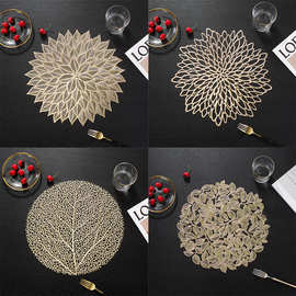 外贸热销花状餐垫北欧高档PVC防水防油西餐垫美式烫金镂空托盘垫