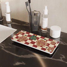 跨境圣诞节卡通硬硅藻泥吸水垫浴室洗漱台牙刷杯垫沥水速干置物架