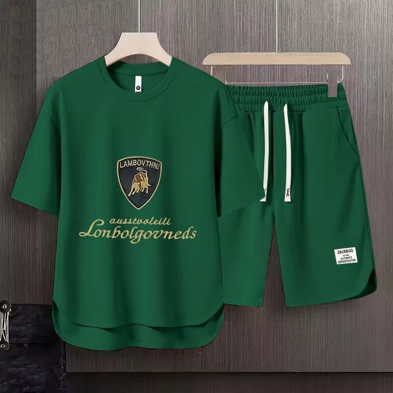 Ensemble t-shirt et short homme en gaufrette pour été décontracté_voghion.com