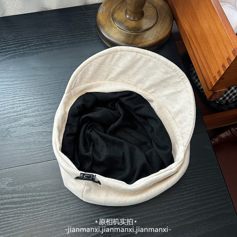 春秋新款复古文艺百搭纯色日系褶皱贝雷帽女韩版韩国显脸小报童帽|undefined