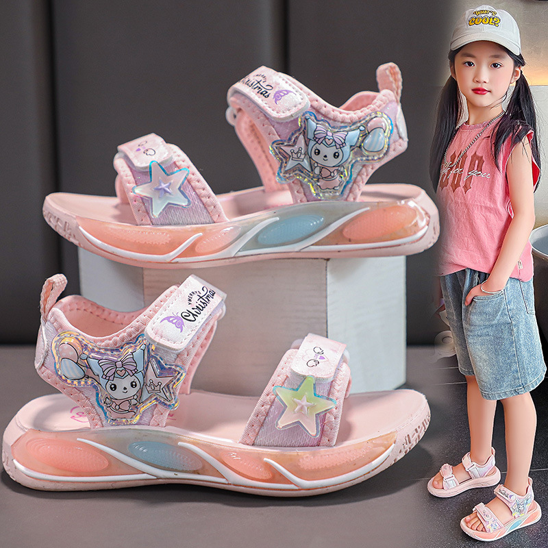 Zapatos de princesa para niñas de verano 2025 nueva moda sandalias de dibujos animados para niños zapatos de playa de dedo abierto suave image 3