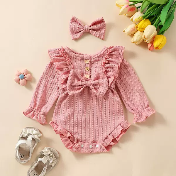 Cross-Border Baby Girl's Cute Long-Sleeved Robe with Bow Lace