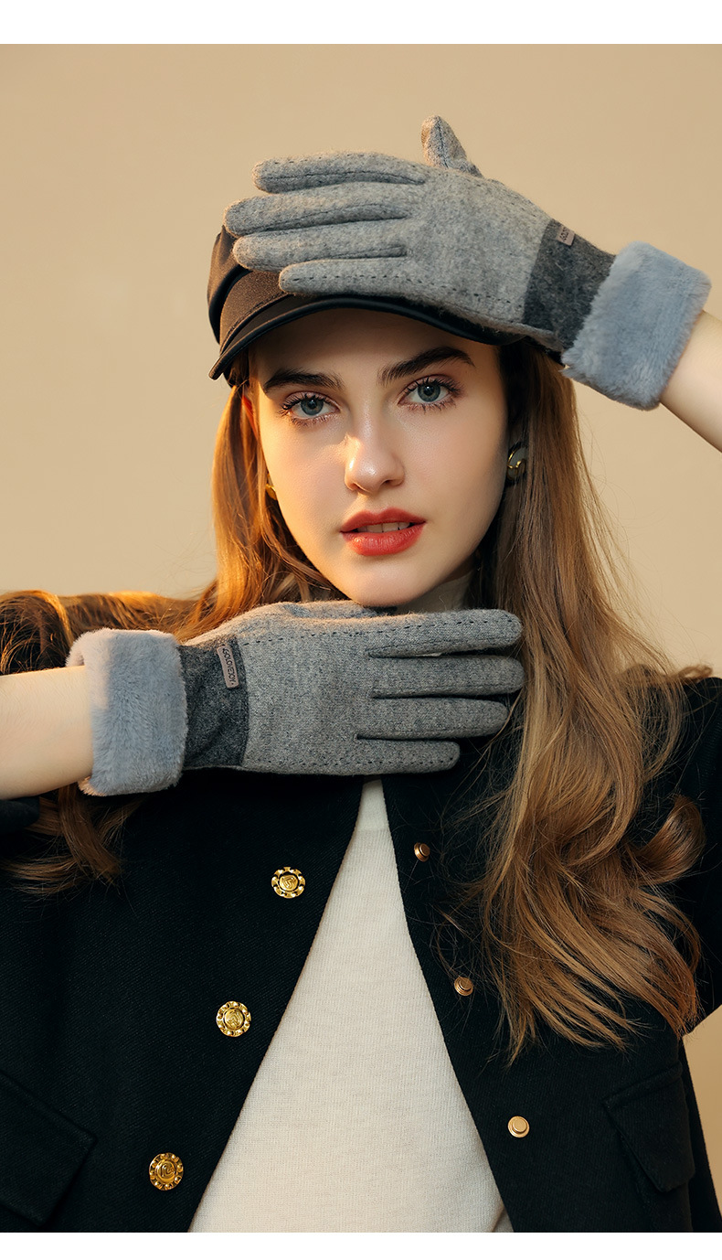 25 Wool Cashmere Gloves For Women Fleece Lined Thickened Cold-Proof Warm Cycling Driving Touchscreen Winter_voghion.com