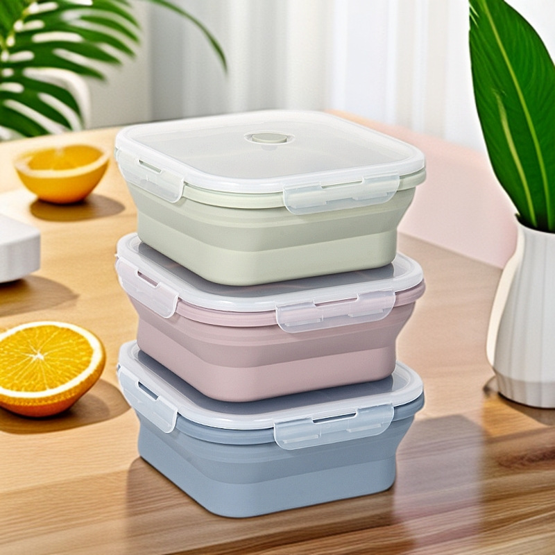 2100ml 硅胶饭盒户外便携折叠保鲜盒方形折叠碗宿舍泡面碗午餐盒