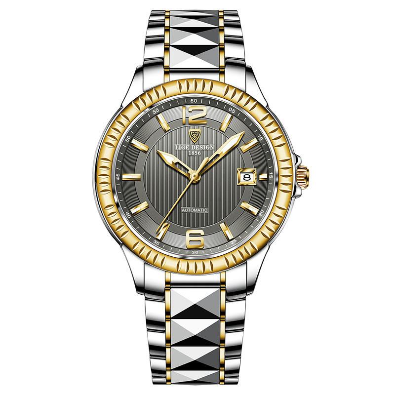 LIGE transfronterizo creativo nuevo reloj mecánico para hombres correa de acero de tungsteno reloj impermeable profundo entrega de una pieza