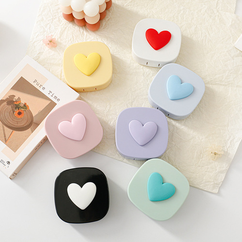 Macaron color square love contact lens case, contact lens storage box, portable mirror, contact lens companion box