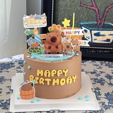 儿童周岁生日蛋糕装饰可爱水豚鼠卡皮巴拉插牌摆件烘焙甜品台装扮