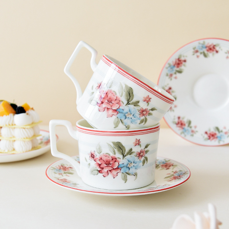 Tazas de café de cerámica francesa y platos de estilo británico set de té de la tarde tazas de porcelana elegantes