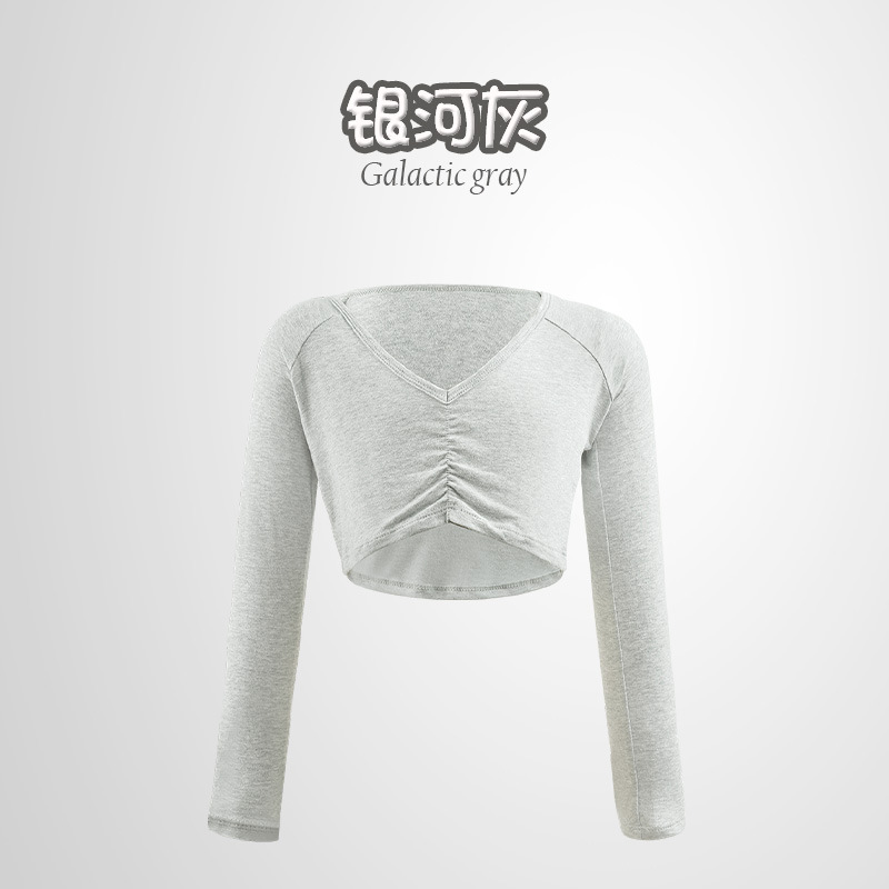 Ropa de baile para niños, chaleco, manga larga, cuello en V, chaqueta plisada, ropa de ballet, top, entrenamiento corporal, chal de baile