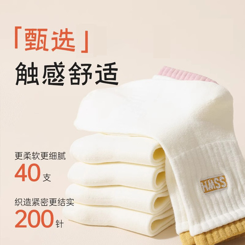 White Socks with Double Ribbed Top Women's Autumn/Winter New Style Mid-Calf Socks Breathable Letter Ins Trendy Long Socks for Women Sports College