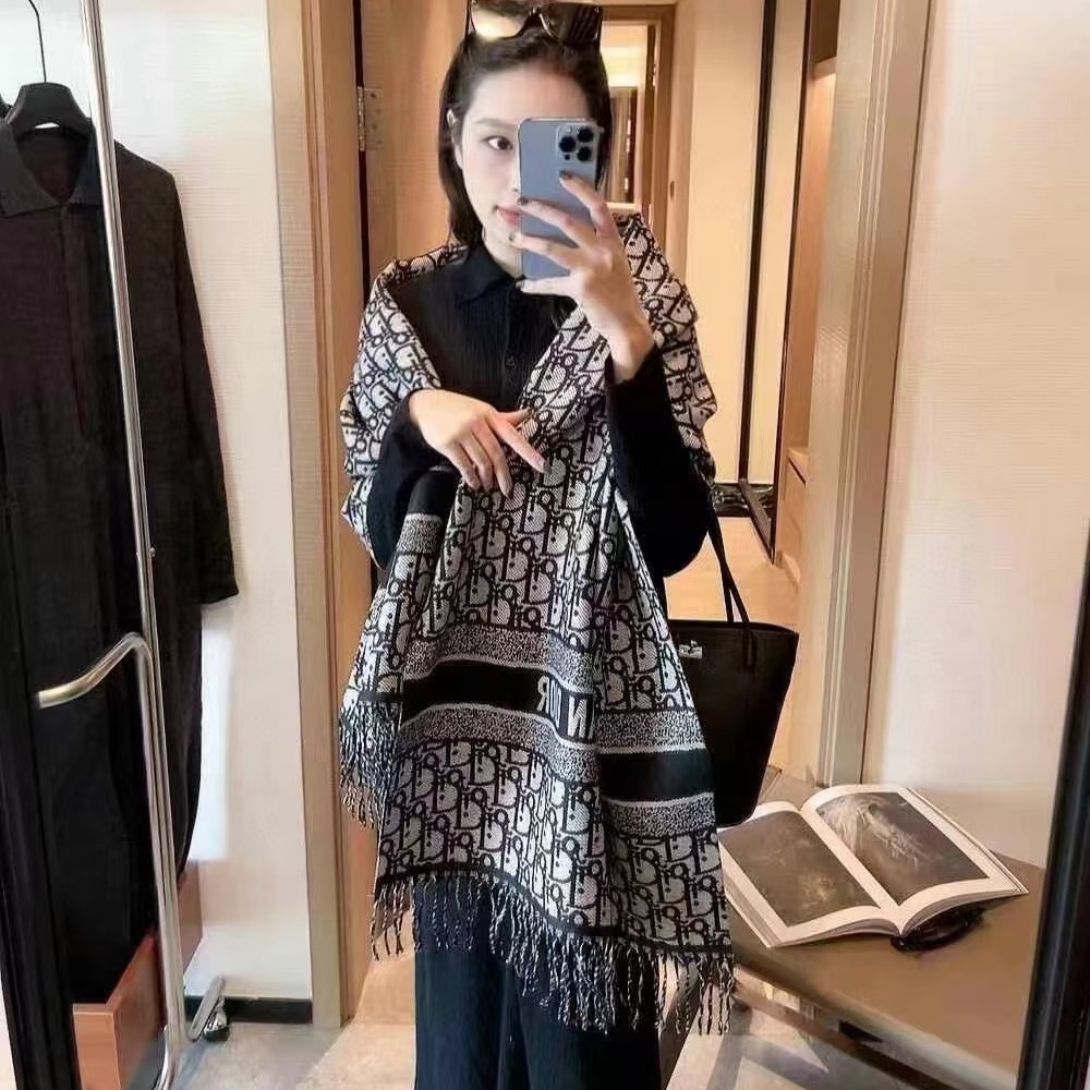 Core-spun Yarn D Imitation Cashmere Double-sided Scarf Women's Winter Wearing Dual-purpose All-match Office Shawl High-end Fashion Batch