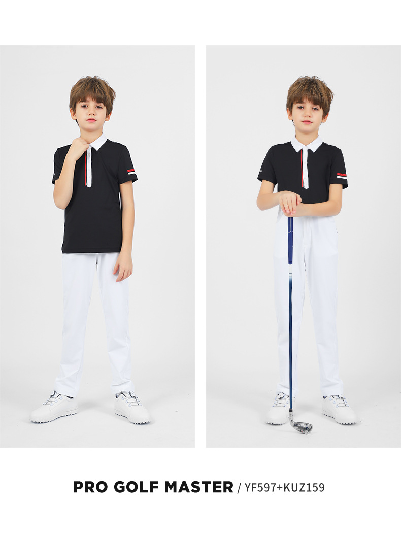 Áo golf ngắn tay bé trai PGM cổ bẻ, vải thoáng khí mùa hè — YF597-Áo màu trắng, KUZ159-Quần Trắng, KUZ159-Quần màu xanh nước biển, KUZ159-Quần Đen chi tiết 12