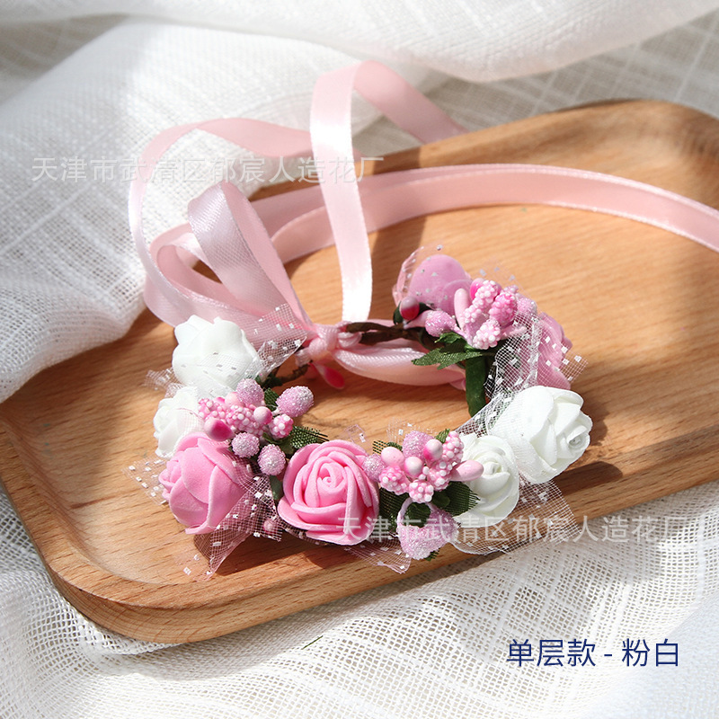 単層のブレスレットのイチゴのブレスレットの花嫁の花嫁の姉妹団の手の花の子供のダンスのブレスレットの花の卸売りの花嫁のブレスレット|undefined