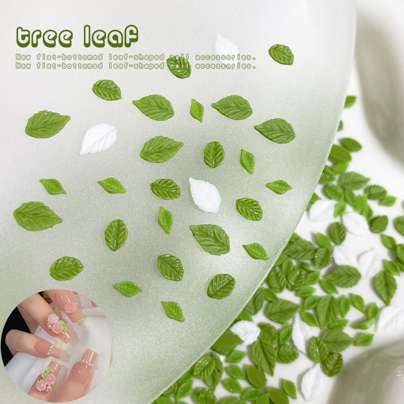 Resin Camellia Decorative Accessories Green Leaf Manicure Jewelry Leaf Green White Nail Size Small Leaf Accessories