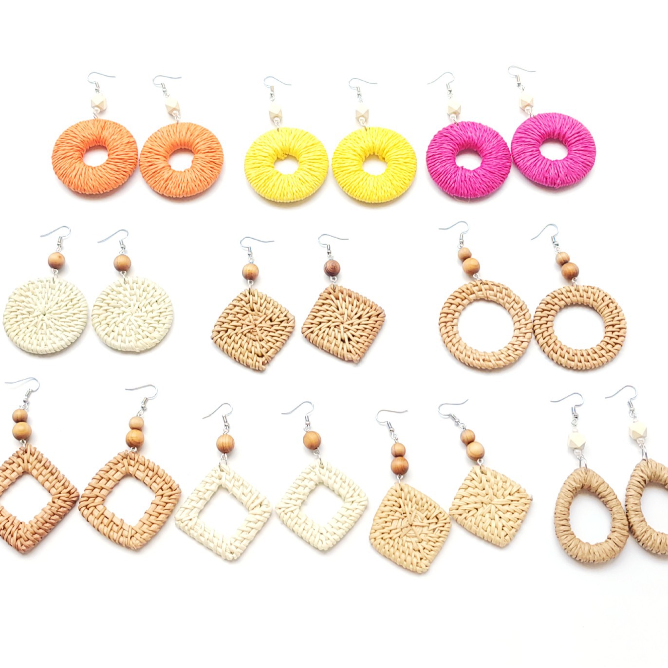 (Cross-border trading), (Wholesale), straw beach earrings handmade, Amazon, boho style