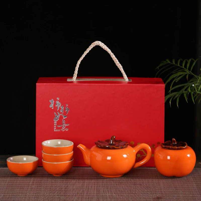 Оптовая Продажа с фабрики Хурма Руи керамический чайный сервиз хурмы кунг-фу горшок из четырех чашек набор чайник ручной подарок