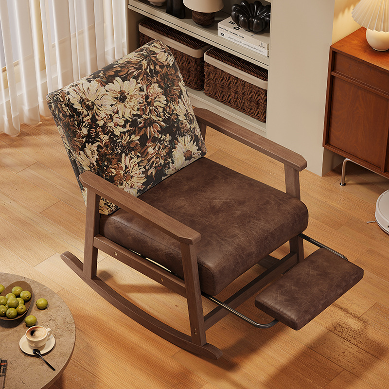 Silla de mecedora de madera maciza, silla de descanso para adultos, silla de almuerzo para balcón, sala de estar casera, perezosa