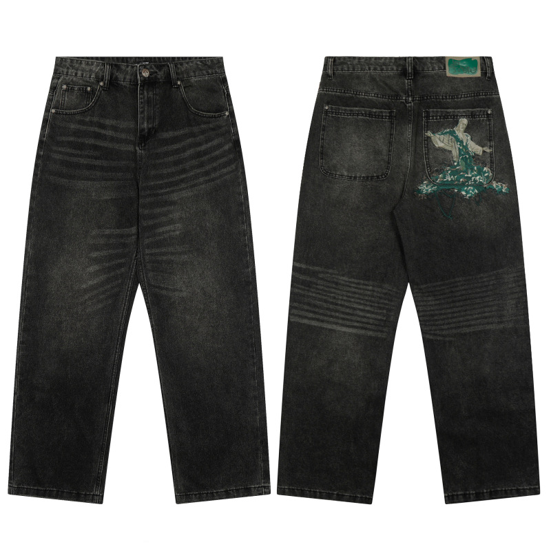 derschutze gallery Denim Jeans高街刺绣潮流休闲时尚直筒牛仔裤|undefined