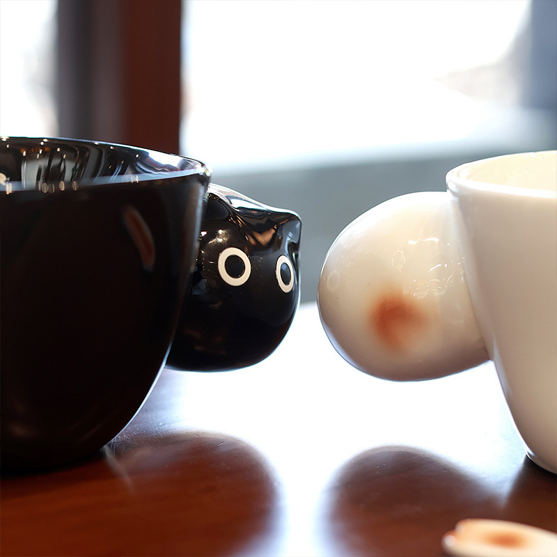 [Transfronterizo] Gato siamés lindo gatito taza de cerámica taza de agua de pareja de alto valor regalo de cumpleaños creativo taza de mano