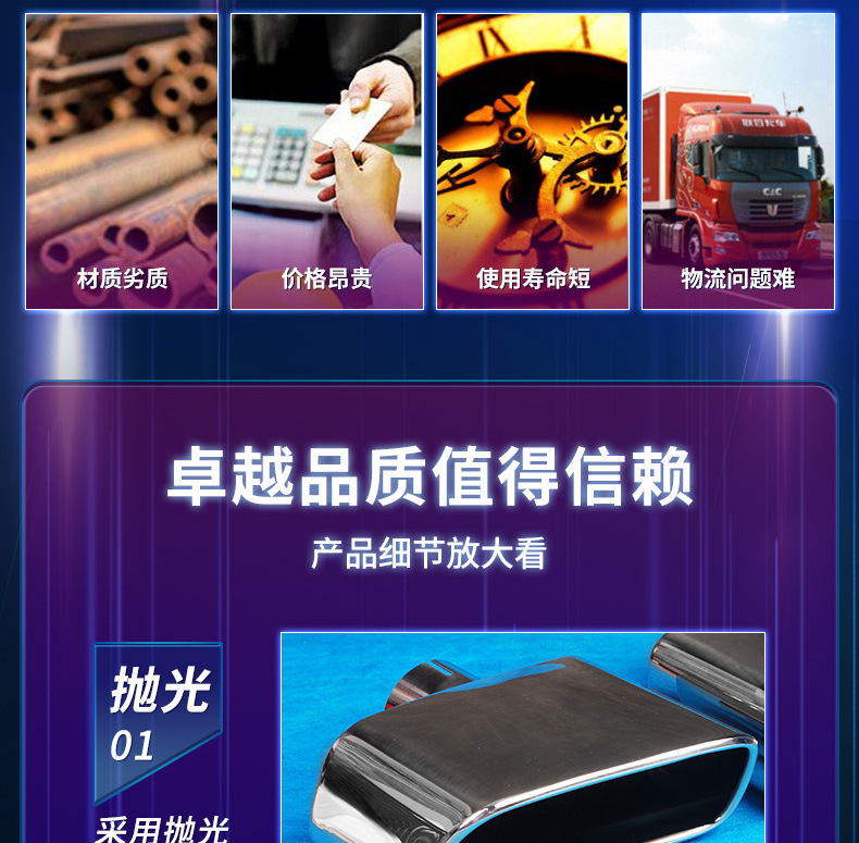 Flat Square Titanium Black Car Modified Stainless Steel Exhaust Pipe Silencer Tailpipe Manufacturer Wholesale