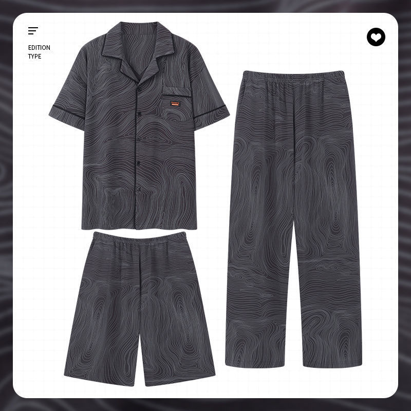 Pijamas de algodón para hombre de verano de mangas cortas pantalones cortos delgados de hombre de verano de ropa de casa grande tres piezas