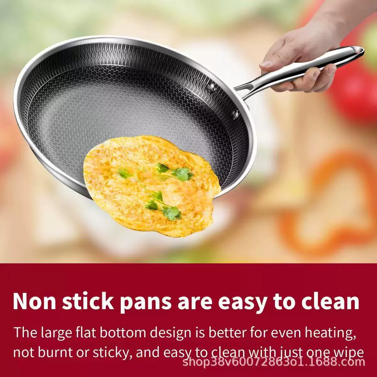 Cross-border three-layer steel stainless steel frying pan non-stick pan smoke-free stir-frying pan steak frying pan universal