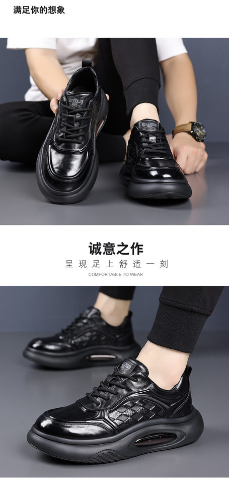 Giày thể thao nam da bò thật đế dày tăng chiều cao, giày sneaker nhẹ thoáng khí gót 3–5 cm — màu nâu, màu đen chi tiết 13