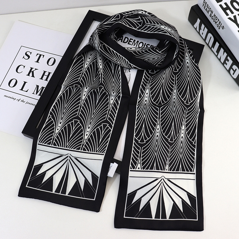 Spring and Autumn Scarf Women's All-match Widened Flat Angle Retro French Style Flower Long Fashion Bow Tie Hair Wide Ribbon