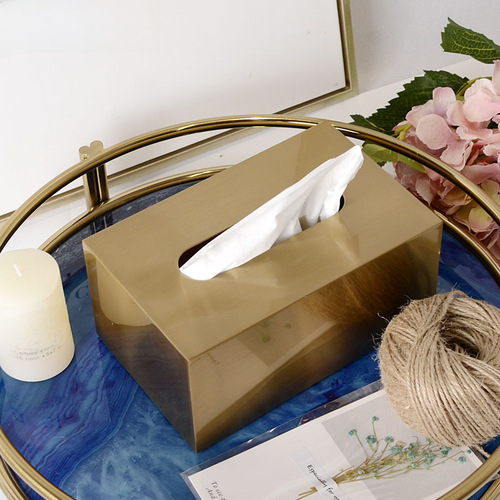 Metal tissue box for living room, household, minimalist modern, Nordic INS style, lightweight luxury, high-end brass color napkin and tissue holder