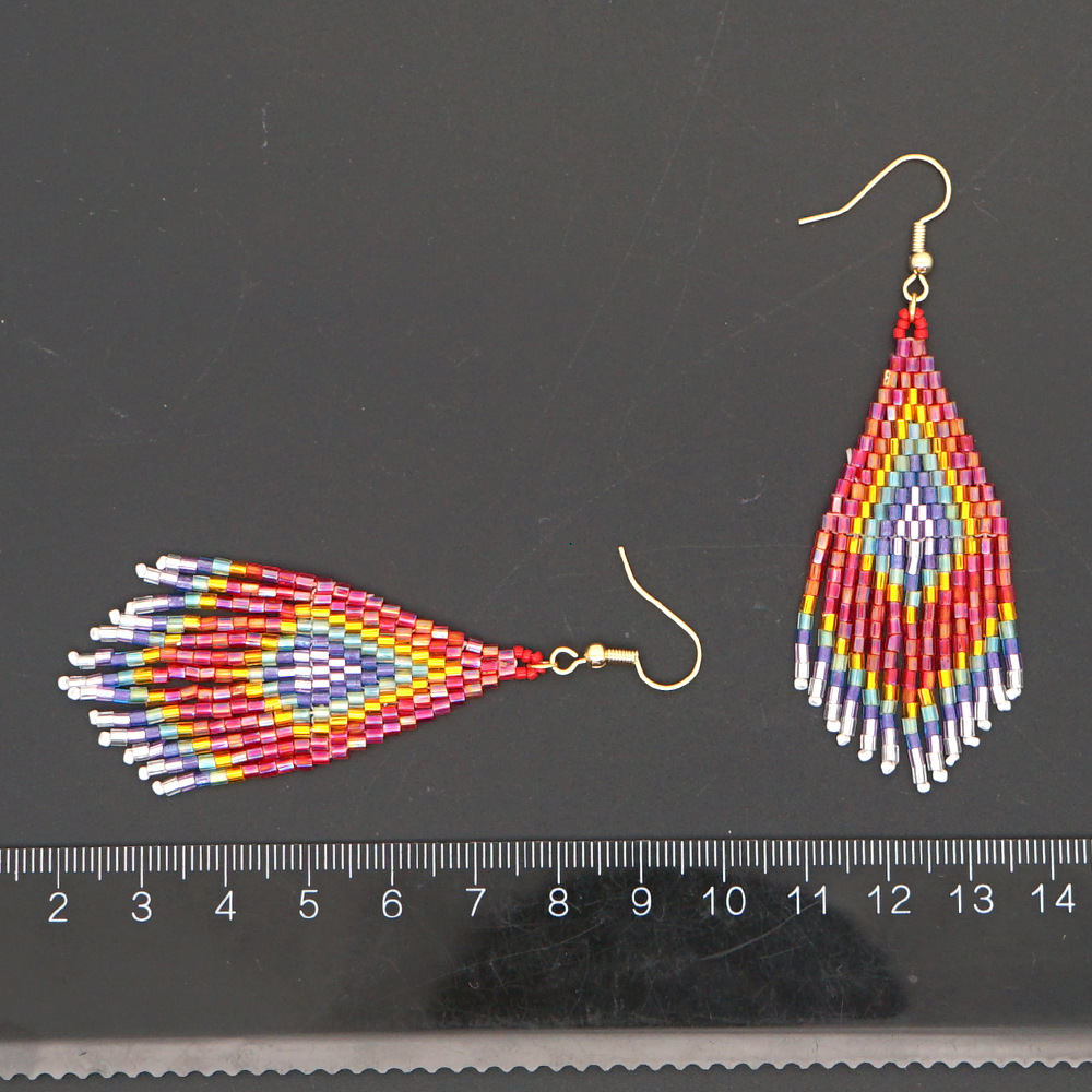 Ethnic Style Rhombus Beaded Tassel Womenu0027S Drop Earrings 1 Pair
