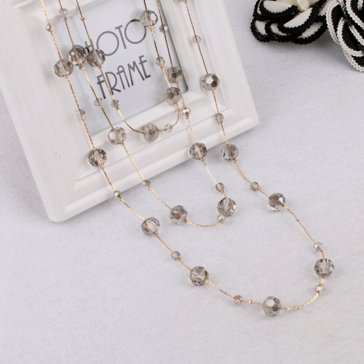 Simple Style Round Artificial Crystal Alloy Beaded Women's Sweater Chain Long Necklace display picture 5