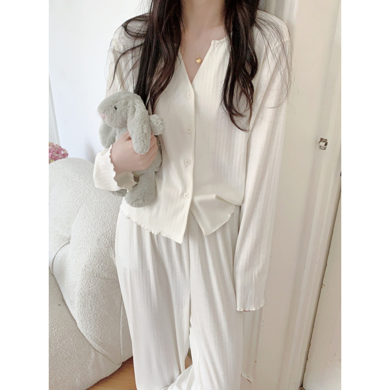 2025 小V领睡衣女秋季长袖针织家居服新款甜美套装女|undefined
