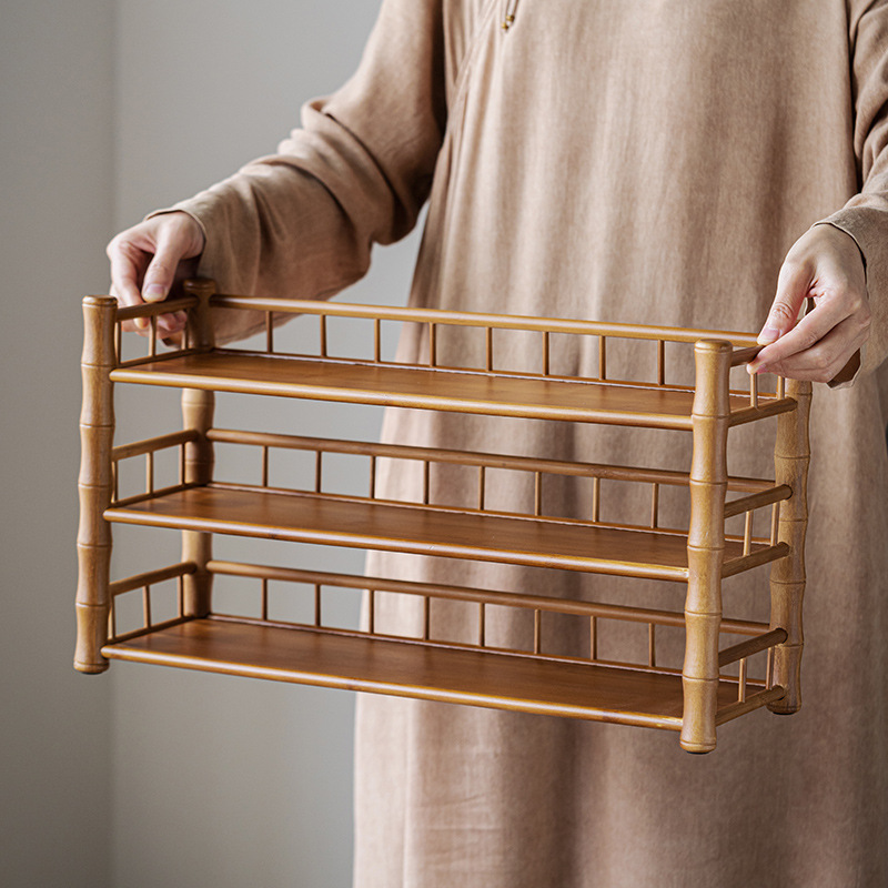 대나무 Duobao Pavilion 골동품 랙 티 컵 홀더 Zisha 냄비 배치 랙 주전자 스토리지 랙 데스크탑 소형 스토리지 랙