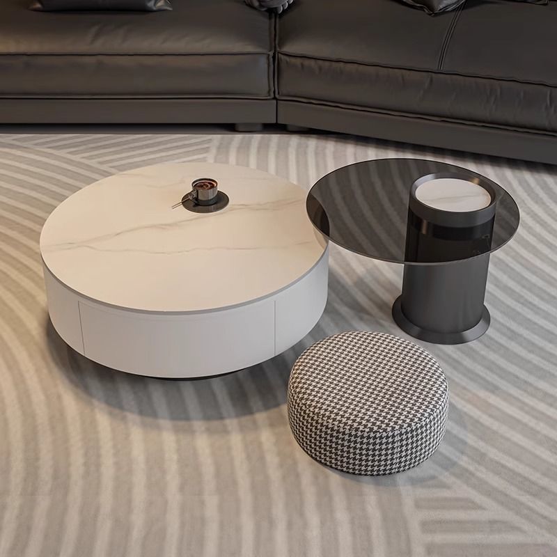 2025m 흰색 캐비닛: 스노우 마운틴 화이트 70+60 회색 사이드 테이블+스툴