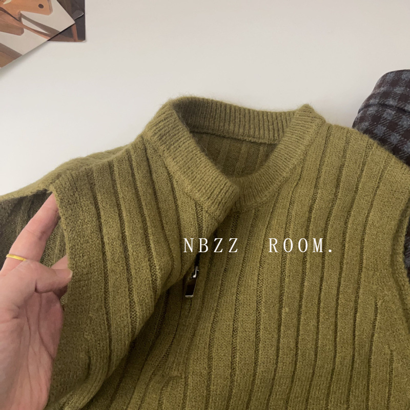 (2개) 가을과 겨울 2024 새로운 복고풍 스타일 세련된 올드 머니 스타일 하프 지프 조끼 스웨터 여성의 단색