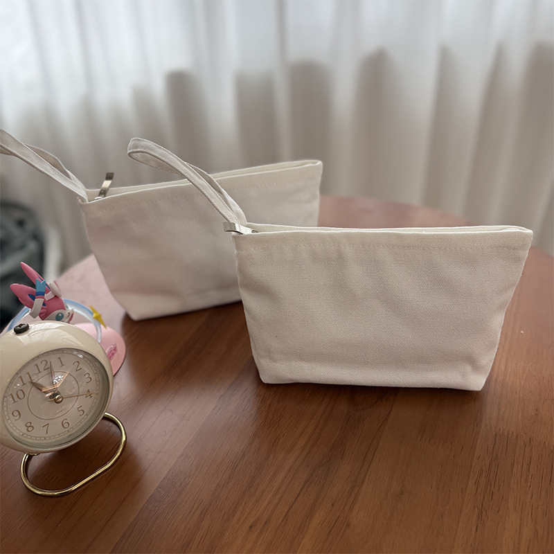 Stationery Bag Pencil Storage Bag Cosmetic Bag Solid Color DIY Cosmetic Bag Zipper Canvas Pencil Bag Student Printable LOGO