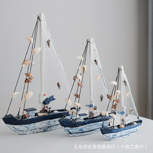 地中海创意家居装饰摆设木质帆船模型小摆件手工艺木船小船厂家