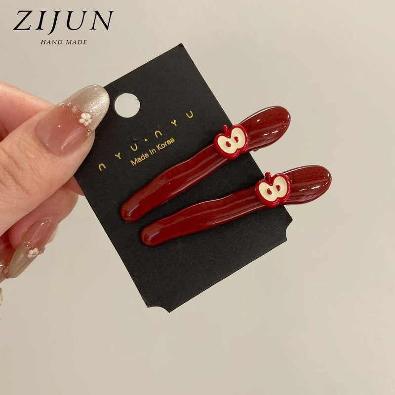 新款可爱小苹果刘海发夹女甜美发卡安可拉红高颜值侧边鸭嘴一字夹|undefined