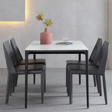 意式极简铝合金亮哑光岩板餐桌椅组合家用小户型饭桌现代简约轻奢