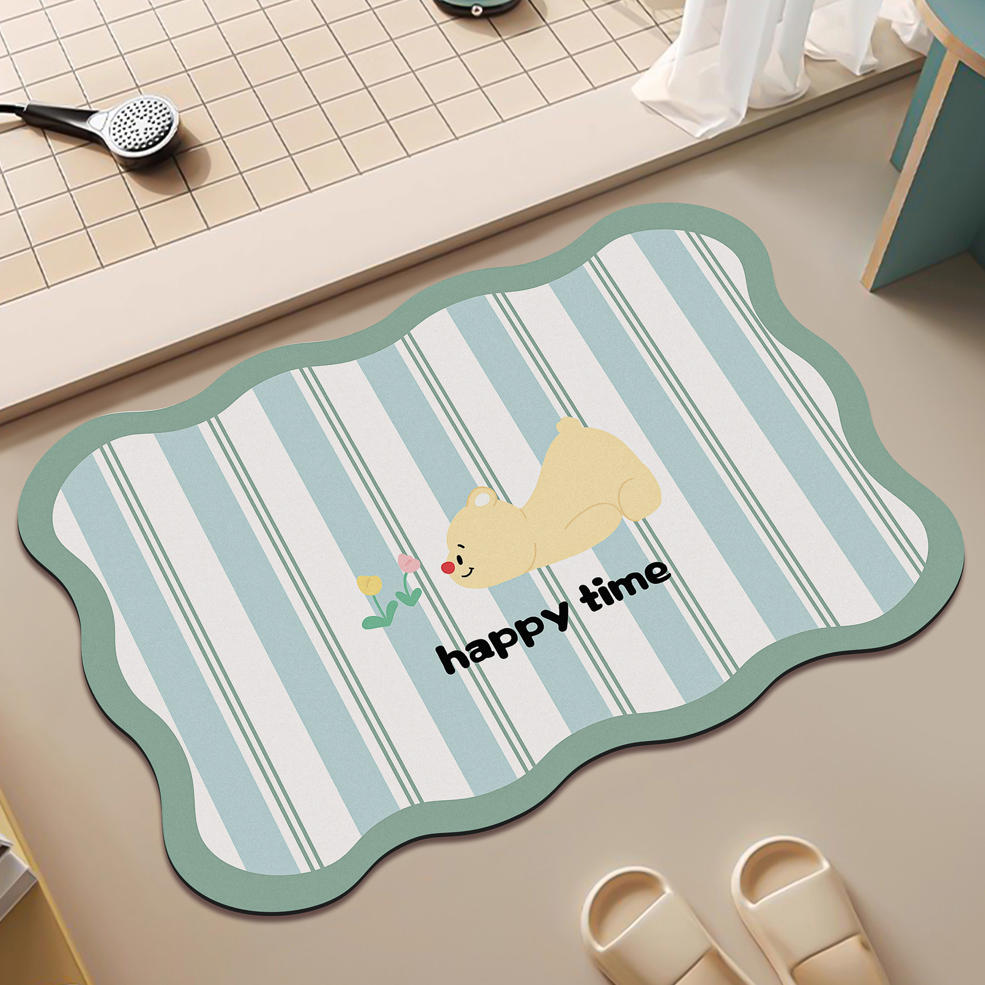Círculos de dibujos animados piso de baño de algas alfombra absorbente de agua inodoro puerta de inodoro antideslizante alfombra de secado rápido alfombra de baño