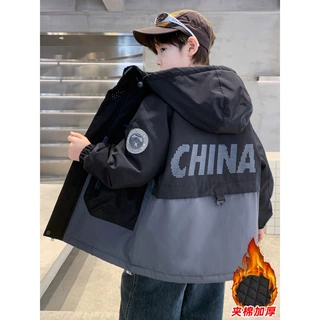男童夹棉外套秋冬款2026新款儿童冬季加厚冲锋衣中大童冬装棉服潮