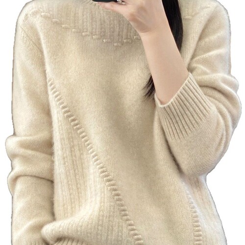 Women's Solid Color Thickened Bump Wave Knit Sweater Korean Style Hooded Semi-High Neck Top Layer Outerwear Fashion Base Shirt Women Trendy