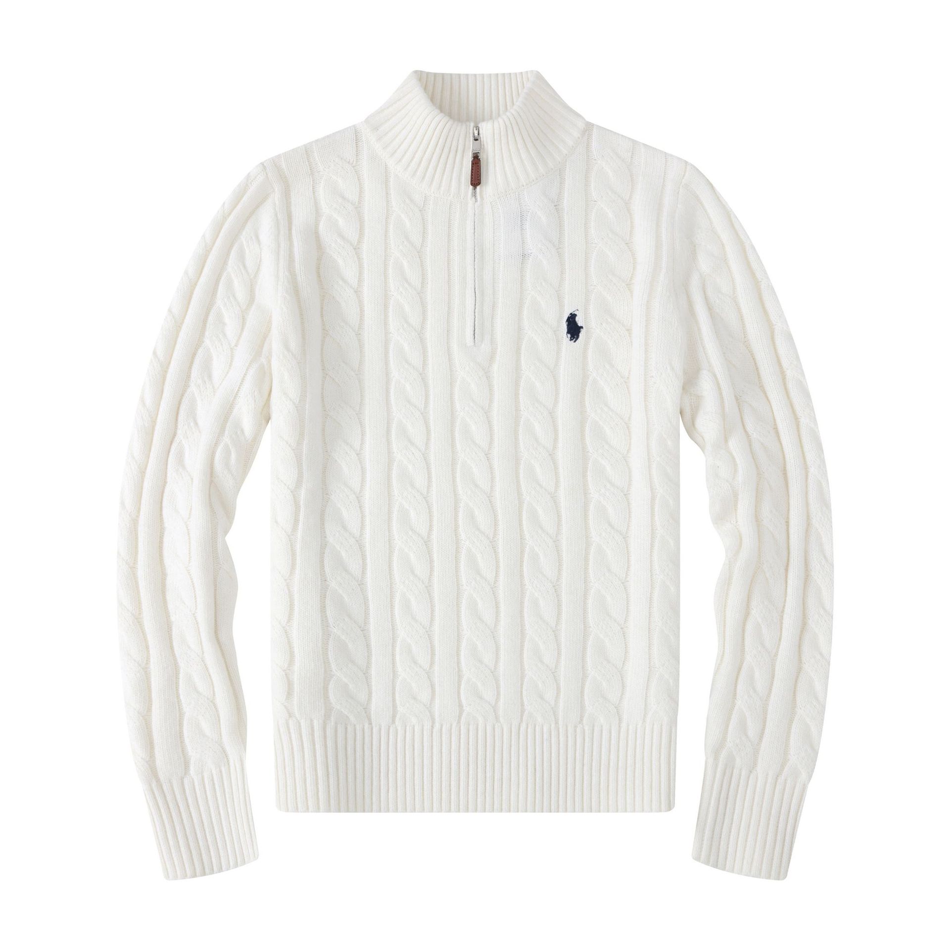 Popular Men's Autumn and Winter Wool Sweater with Stand Collar, Half-Zip, and Cable Knit Design