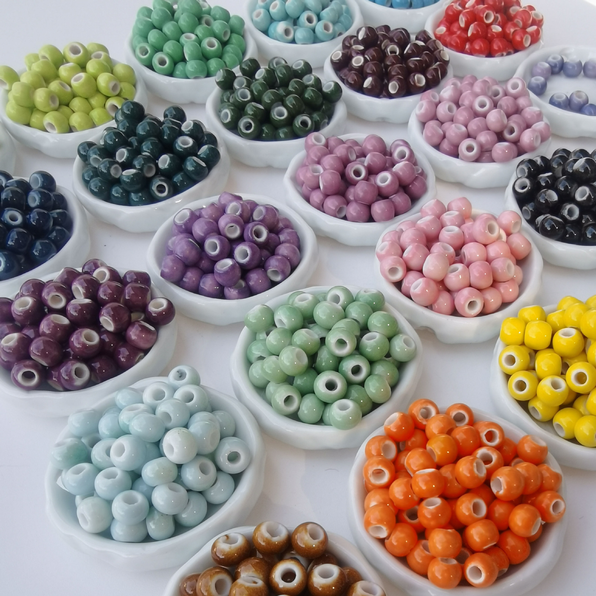 景德镇陶瓷圆珠纯色单色散珠手工diy串珠饰品配件手链批发