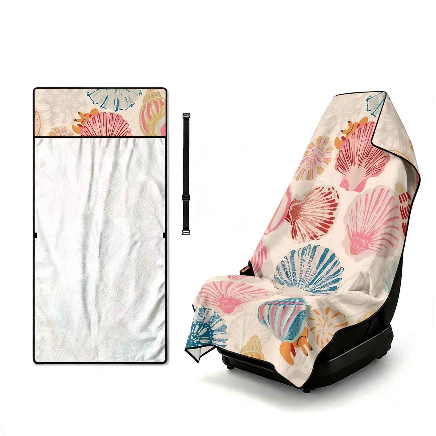 Printed bath towel and car seat cover 2-in-1, ultra-fine fiber outdoor beach and car dual-use universal seat cushion
