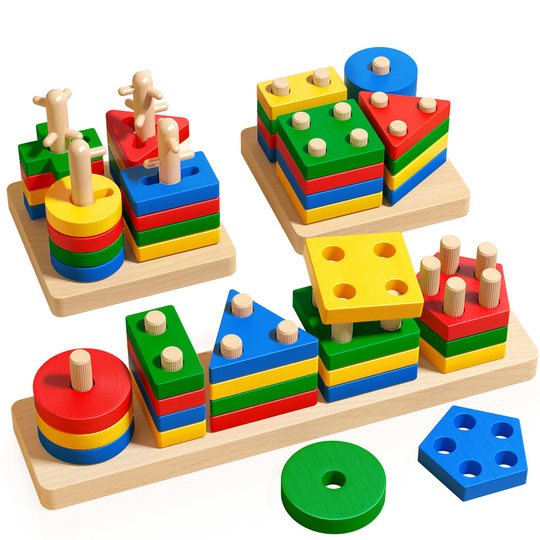 Montessori Geometric Column Set Children's Educational Assembled Building Blocks 1 to 3 Years Old Boys Girls Baby Shape Matching Toys